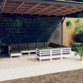 Garden furniture 11 pieces and white pine wood cushions by , Garden sets - Ref: Foro24-3097044, Price: 933,47 €, Discount: %