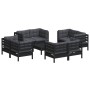 Muebles de jardín 9 pzas con cojines antracita madera de pino