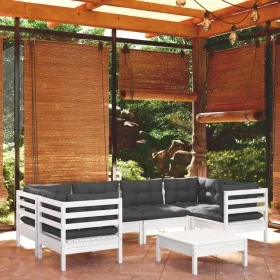 7 Stk. Gartenmöbel mit Kissen aus weißem Kiefernholz von , Gartensets - Ref: Foro24-3097302, Preis: 609,68 €, Rabatt: %