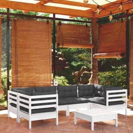 7 Stk. Gartenmöbel mit Kissen aus weißem Kiefernholz von , Gartensets - Ref: Foro24-3097302, Preis: 609,68 €, Rabatt: %