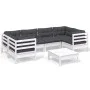 7-piece garden furniture set with white cushions made of pine wood by , Garden sets - Ref: Foro24-3097302, Price: 609,62 €, D...