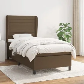Box spring bed with dark brown fabric mattress 100x200 cm by , Beds and slatted bases - Ref: Foro24-3128024, Price: 370,93 €,...