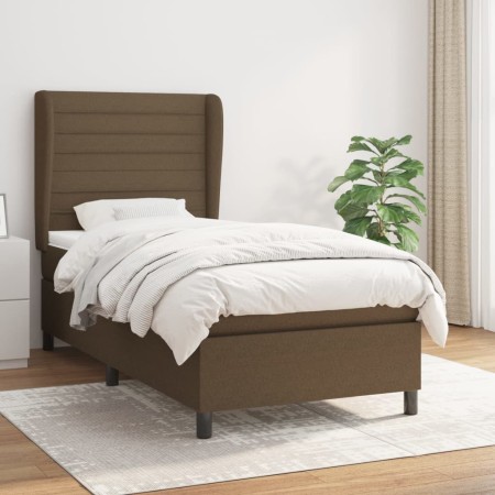 Box spring bed with dark brown fabric mattress 100x200 cm by , Beds and slatted bases - Ref: Foro24-3128024, Price: 375,83 €,...