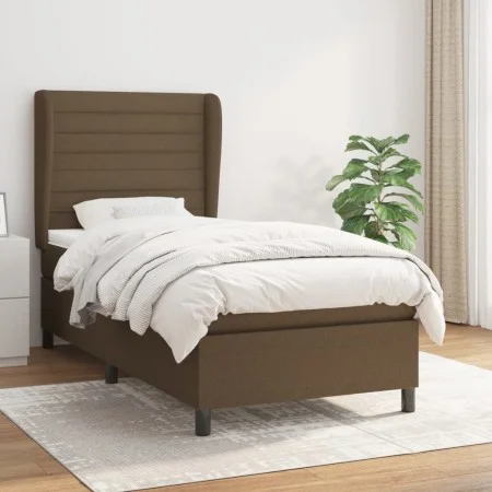 Box spring bed with dark brown fabric mattress 100x200 cm by , Beds and slatted bases - Ref: Foro24-3128024, Price: 370,93 €,...