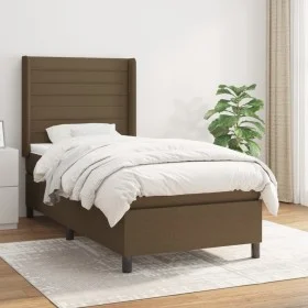 Box spring bed with dark brown fabric mattress 100x200 cm by , Beds and slatted bases - Ref: Foro24-3131492, Price: 364,46 €,...