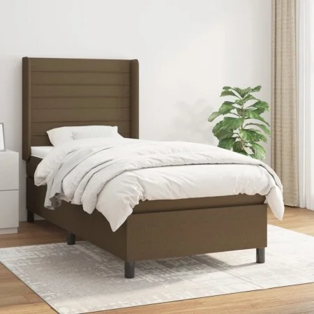 Box spring bed with dark brown fabric mattress 100x200 cm by , Beds and slatted bases - Ref: Foro24-3131492, Price: 364,46 €,...