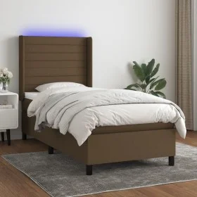 Box spring bed mattress LED lights dark brown fabric 100x200cm by , Beds and slatted bases - Ref: Foro24-3138376, Price: 376,...