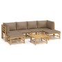 7-piece garden furniture set made of bamboo with gray taupe cushions by , Garden sets - Ref: Foro24-3155133, Price: 677,52 €,...