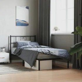 Bed frame with black metal headboard 100x200 cm by , Beds and slatted bases - Ref: Foro24-355458, Price: 67,37 €, Discount: %