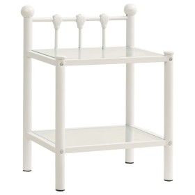 Metal nightstand white & transparent glass 45x34.5x60.5cm by vidaXL, Nightstands - Ref: Foro24-325074, Price: 48,82 €, Discou...