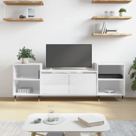 Mueble para TV madera contrachapada blanco brillo 160x35x55 cm