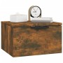 Wall-mounted bedside table in smoked oak color, 34x30x20 cm by , Lockers and storage cabinets - Ref: Foro24-817087, Price: 25...