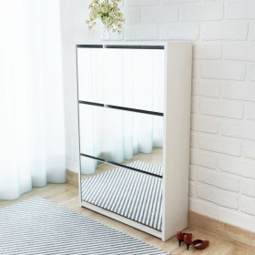 Mueble zapatero 3 niveles y espejo blanco 63x17x102,5 cm