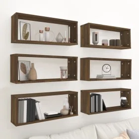 6 wall-mounted cubic shelves oak wood brown 60x15x23 cm by , Shelves and shelves - Ref: Foro24-815932, Price: 52,14 €, Discou...