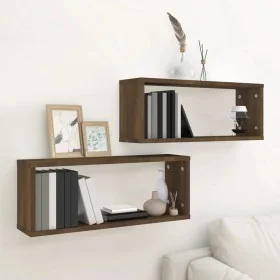 Cubic wall shelves 2 units oak wood brown 60x15x23 cm by , Shelves and shelves - Ref: Foro24-815930, Price: 25,98 €, Discount: %