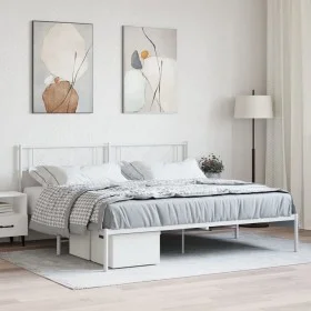 Metal bed frame with white headboard 180x200 cm by , Beds and slatted bases - Ref: Foro24-372330, Price: 97,08 €, Discount: %