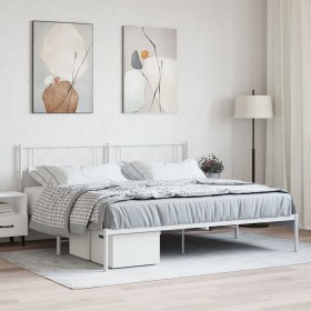 Estructura de cama de metal con cabecero blanco 193x203 cm