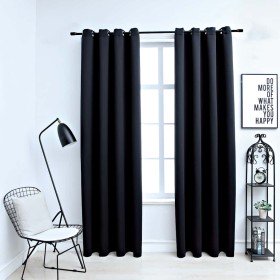 Cortinas opacas con anillas de metal 2 uds negro 140x225 cm Cortinas opacas con anillas de metal 2 uds negro 140x225 cm