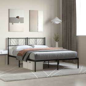 Estructura de cama con cabecero metal negro 135x190 cm