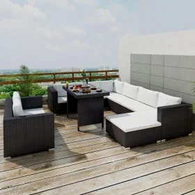 10-teiliges Gartenmöbel-Set und Kissen Kunstrattan schwarz von vidaXL, Gartensets - Ref: Foro24-41878, Preis: 984,78 €, Rabat...