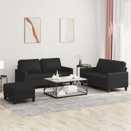 3-piece black faux leather sofa set with cushions by , Sofas - Ref: Foro24-3201413, Price: 439,11 €, Discount: %
