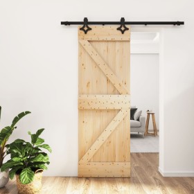 Puerta corredera con herrajes madera maciza de pino 70x210 cm