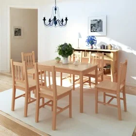 7-piece pine wood dining set by vidaXL, Furniture sets for kitchens and dining rooms - Ref: Foro24-242960, Price: 452,44 €, D...