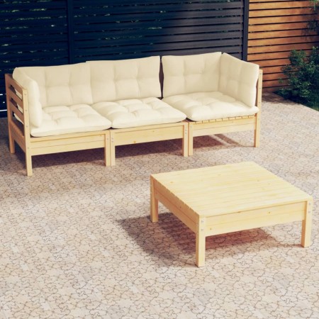 Muebles de jardín 4 piezas con cojines madera de pino crema en Conjuntos de jardín | Comprar online en Foro24