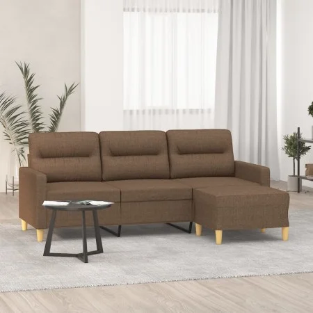 Sofá de 3 plazas con taburete de tela marrón 180 cm by , Sofas - Ref: Foro24-3201076, Price: 299,72 €, Discount: %