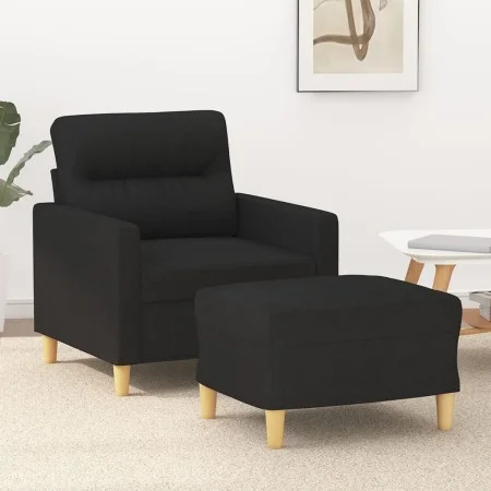 Schwarzer Stoffsessel mit Hocker 60 cm von , Sofas - Ref: Foro24-3201069, Preis: 184,55 €, Rabatt: %