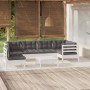 Muebles de jardín 7 pzas con cojines blanco madera de pino de , Conjuntos de jardín - Ref: Foro24-3096425, Precio: 587,02 €, ...