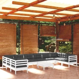 Gartenmöbel 11-teilig mit Kissen aus weißem Kiefernholz von , Gartensets - Ref: Foro24-3097338, Preis: 933,37 €, Rabatt: %