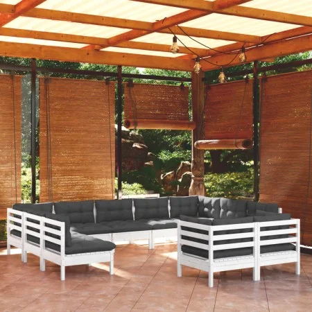 Muebles de jardín 11 pzas y cojines blanco madera maciza pino de , Conjuntos de jardín - Ref: Foro24-3097260, Precio: 947,43 ...