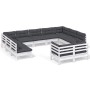 Muebles de jardín 11 pzas y cojines blanco madera maciza pino de , Conjuntos de jardín - Ref: Foro24-3097260, Precio: 959,59 ...
