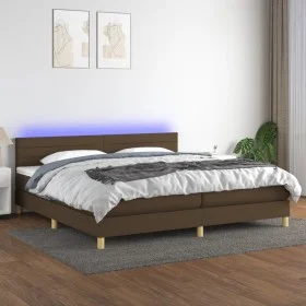 Box spring bed with LED mattress dark brown fabric 200x200 cm by , Beds and slatted bases - Ref: Foro24-3133824, Price: 595,4...