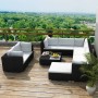 Set muebles de jardín 10 piezas y cojines ratán sintético negro