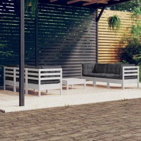 Muebles de jardín 7 pzas con cojines antracita madera de pino
