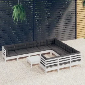 Garden furniture 11 pieces and white pine wood cushions by , Garden sets - Ref: Foro24-3097002, Price: 933,47 €, Discount: %