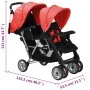 Tandem-Kinderwagen aus rotem und schwarzem Stahl für 2 Kinder von vidaXL, Kinderwagen - Ref: Foro24-10111, Preis: 207,16 €, R...
