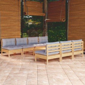 Juego de muebles de jardín 8 pzas y cojines madera pino gris en Conjuntos de jardín | Comprar online en Foro24