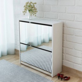 Mueble zapatero 2 niveles y espejo blanco 63x17x67 cm