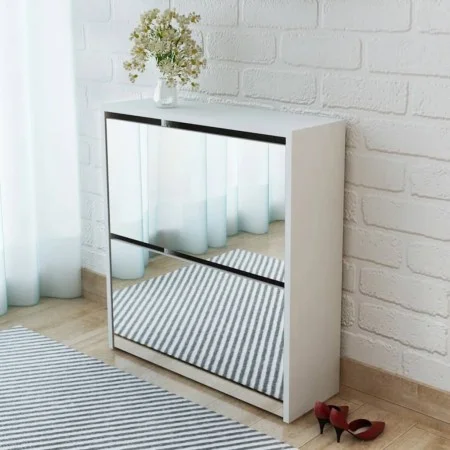 Shoe cabinet 2 levels and white mirror 63x17x67 cm by vidaXL, Shoe racks and shoe organizers - Ref: Foro24-243046, Price: 72,...