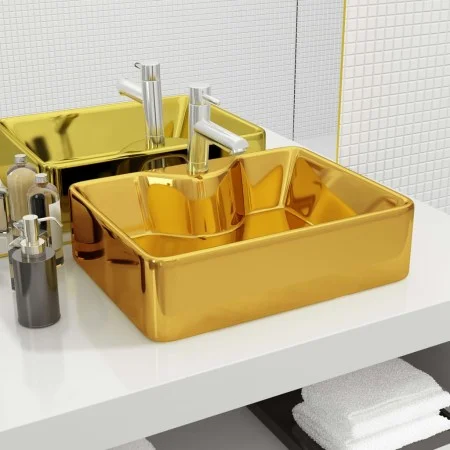 Lavabo con orificio para grifo 48x37x13,5 cm cerámica dorado by , Sinks - Ref: Foro24-143486, Price: 95,97 €, Discount: %