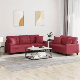 Juego de sofás con cojines 2 piezas cuero sintético rojo tinto by , Sofas - Ref: Foro24-3201391, Price: 487,09 €, Discount: %