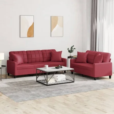 Juego de sofás con cojines 2 piezas cuero sintético rojo tinto by , Sofas - Ref: Foro24-3201391, Price: 487,09 €, Discount: %