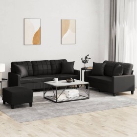 Juego de sofás con cojines 3 piezas cuero sintético negro