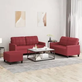 Juego de sofás con cojines 3 piezas cuero sintético rojo tinto by , Sofas - Ref: Foro24-3201366, Price: 491,47 €, Discount: %