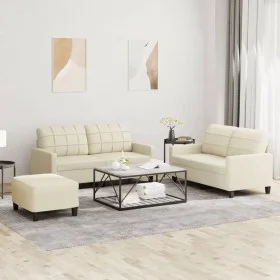 Sofagarnitur mit 3-teiligen Kissen aus cremefarbenem Kunstleder. von , Sofas - Ref: Foro24-3201364, Preis: 477,51 €, Rabatt: %