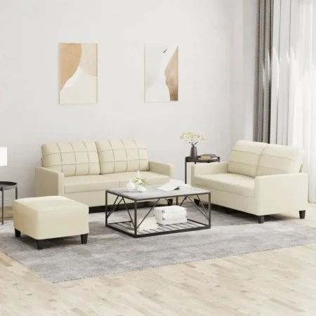 Juego de sofás con cojines 3 piezas cuero sintético crema by , Sofas - Ref: Foro24-3201364, Price: 477,51 €, Discount: %