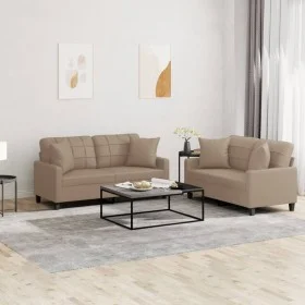 Zweiteiliges Sofaset mit Kissen aus synthetischem Capuccino-Leder. von , Sofas - Ref: Foro24-3201372, Preis: 422,12 €, Rabatt: %